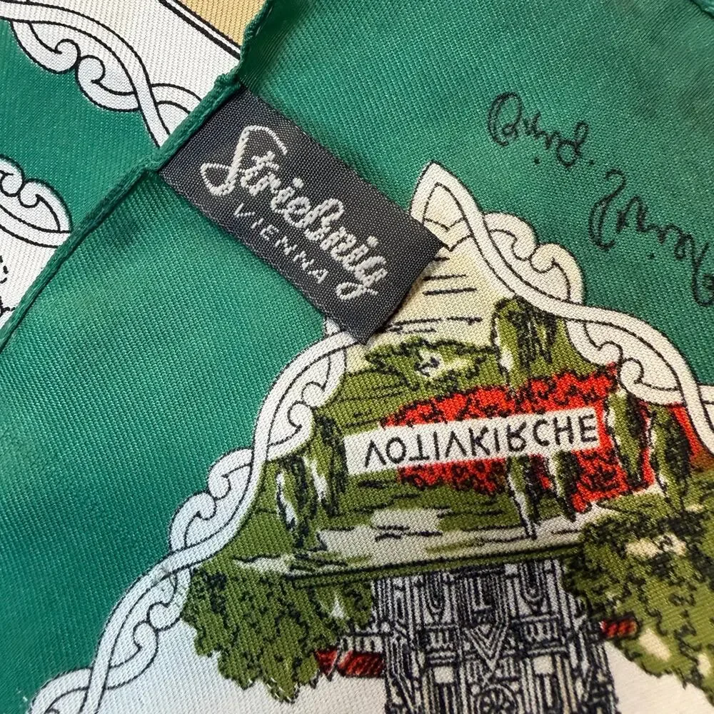 Vintage Striessnig Wien Germany Rhine River Castles Map Polyester Scarf Green